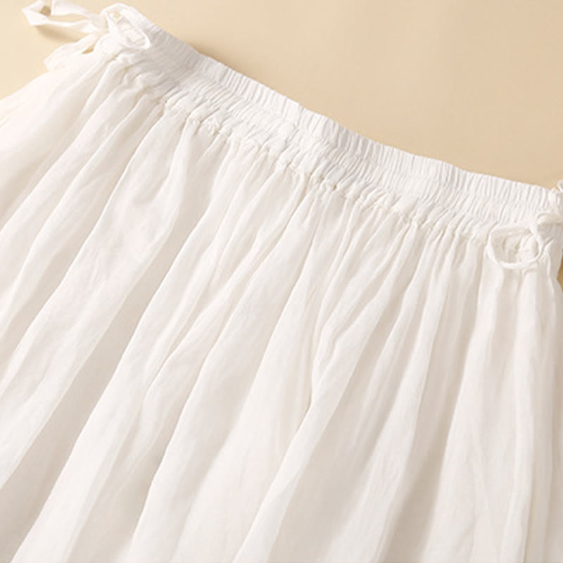 Plain Lace Up Elastic Waist Women's Skirt With Pockets