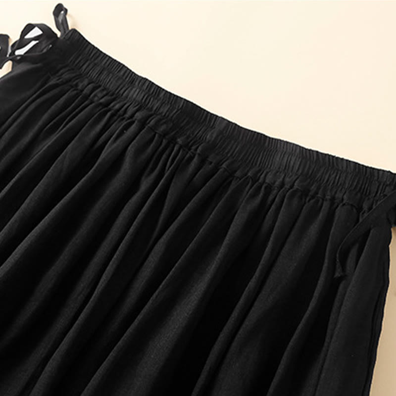 Plain Lace Up Elastic Waist Women's Skirt With Pockets
