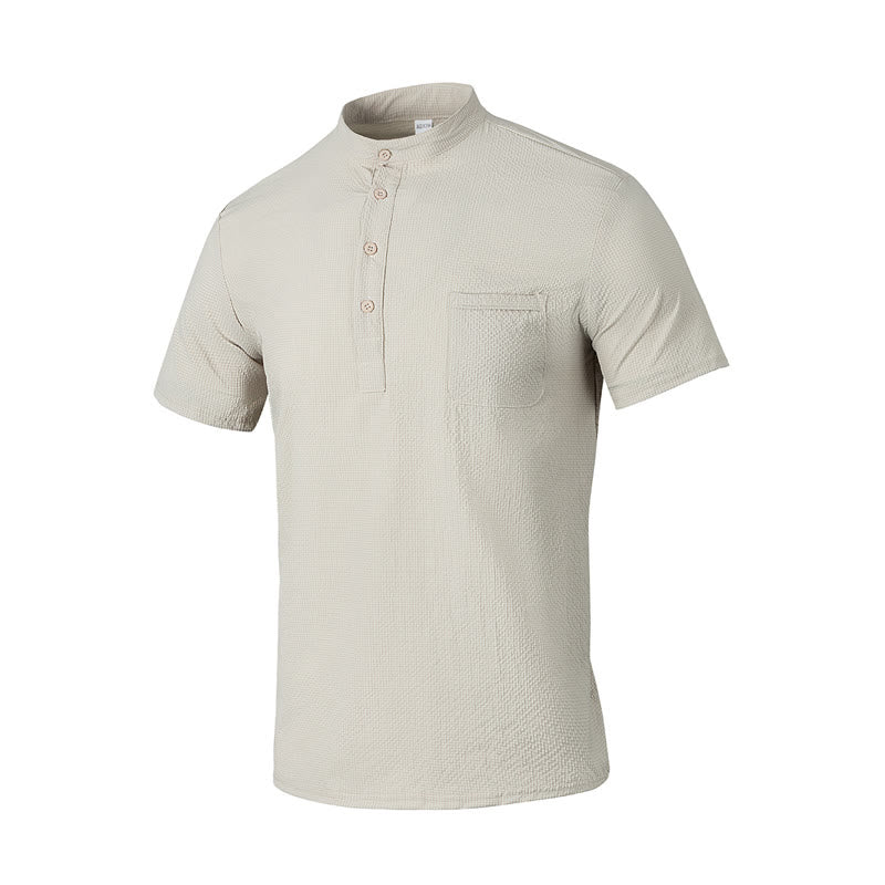Breathable Stand-Collar Frog-Button Meditation Men's Shirt