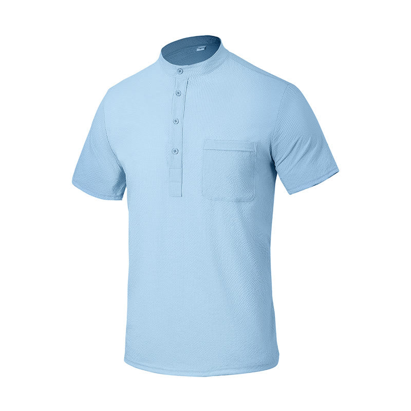 Breathable Stand-Collar Frog-Button Meditation Men's Shirt