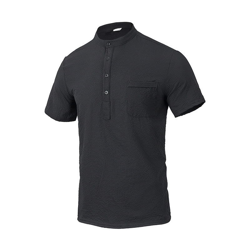 Breathable Stand-Collar Frog-Button Meditation Men's Shirt