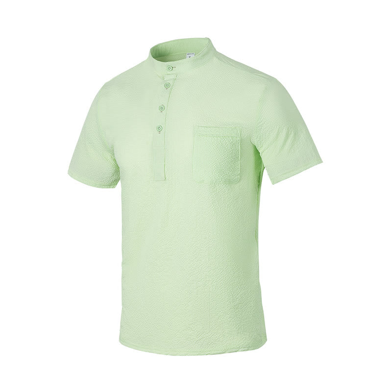 Breathable Stand-Collar Frog-Button Meditation Men's Shirt