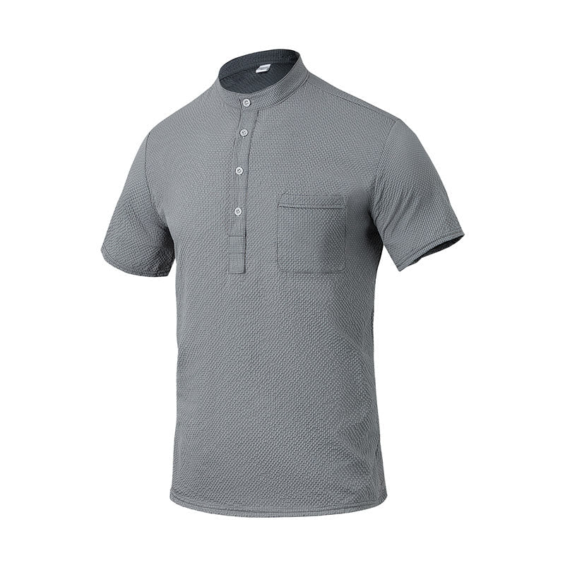 Breathable Stand-Collar Frog-Button Meditation Men's Shirt