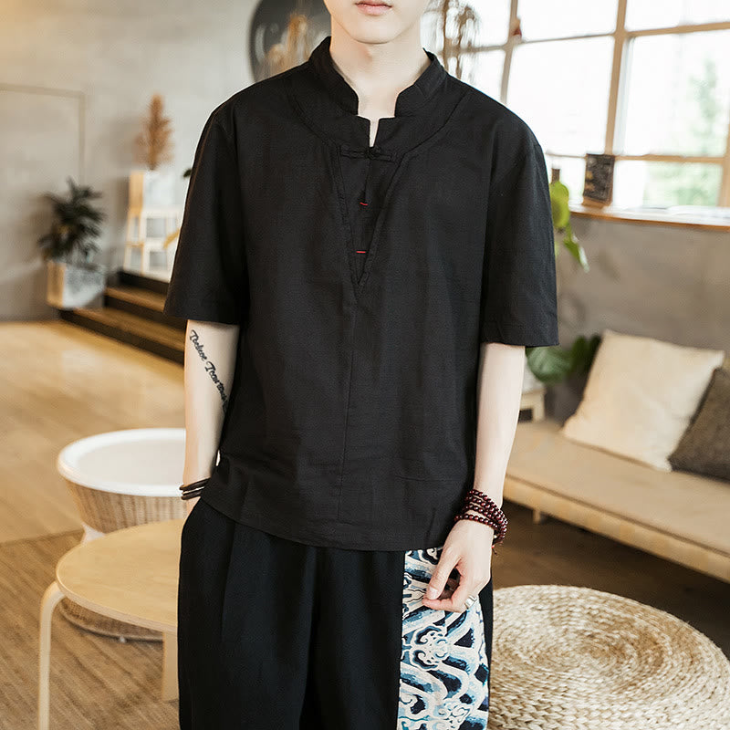 Breathable Cotton Frog-Button Notched Neck Meditation Shirt