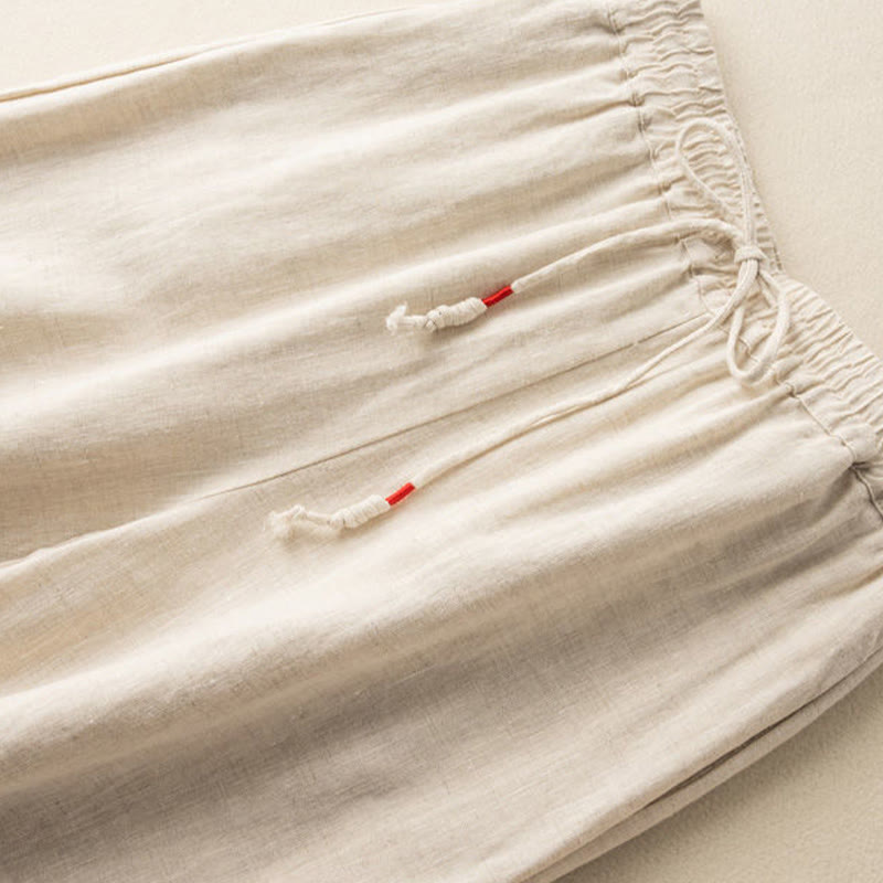 Embroidered Cotton Linen Wide-Leg Mindful Meditation Pants