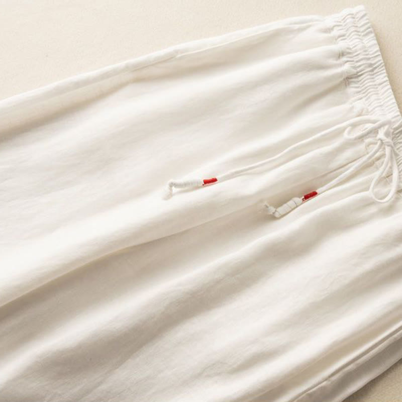 Embroidered Cotton Linen Wide-Leg Mindful Meditation Pants