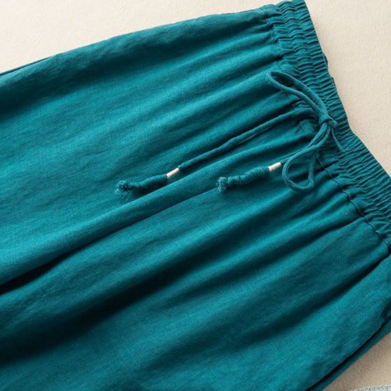 Embroidered Cotton Linen Wide-Leg Mindful Meditation Pants