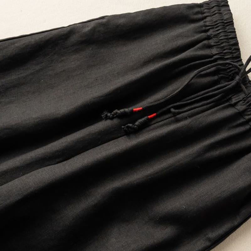 Embroidered Cotton Linen Wide-Leg Mindful Meditation Pants