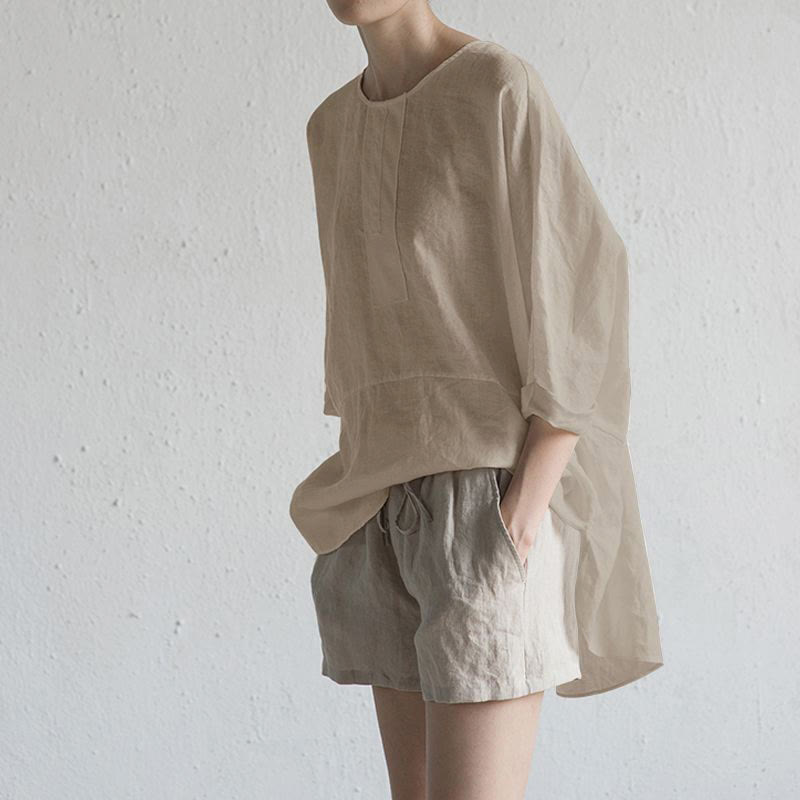 Summer Casual Plain Half Sleeve Crew Neck Side Slit Women's T-Shirt