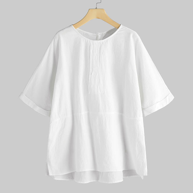Summer Casual Plain Half Sleeve Crew Neck Side Slit Women's T-Shirt