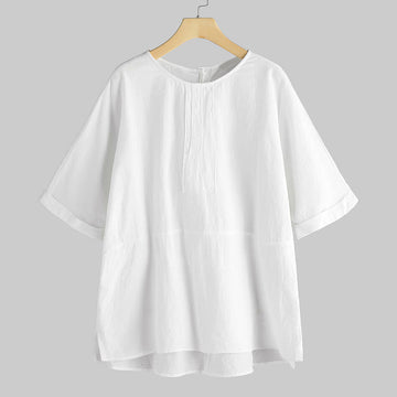 Summer Casual Plain Half Sleeve Crew Neck Side Slit Women's T-Shirt