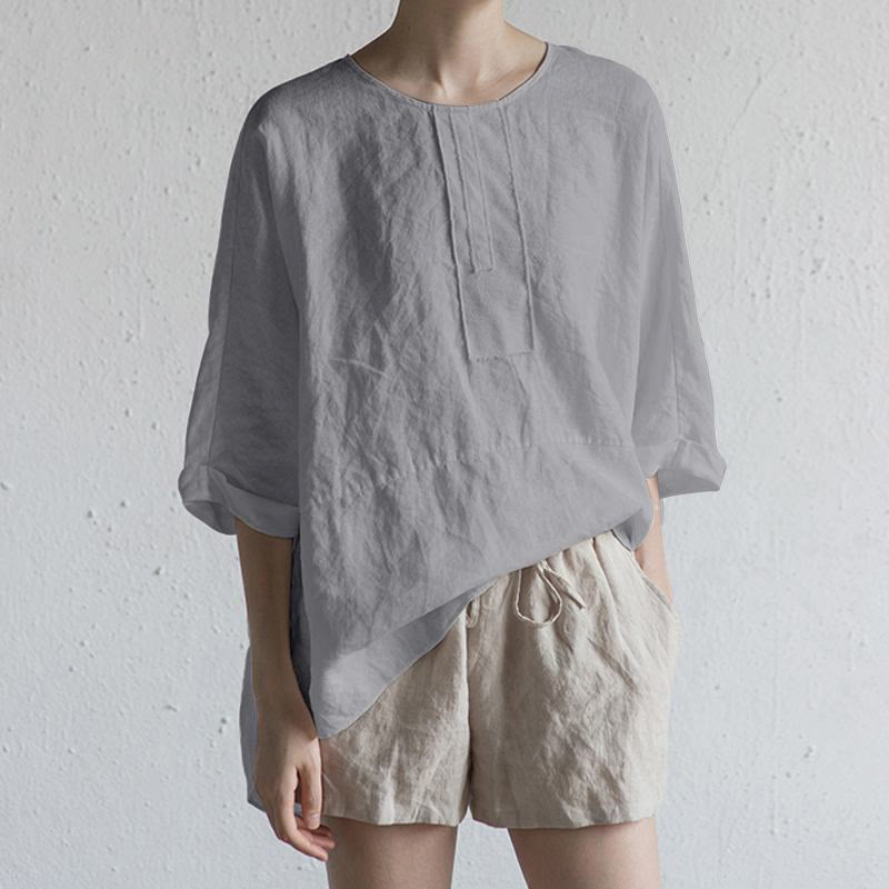 Summer Casual Plain Half Sleeve Crew Neck Side Slit Women's T-Shirt