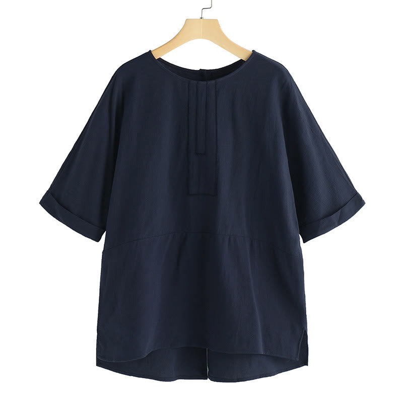 Summer Casual Plain Half Sleeve Crew Neck Side Slit Women's T-Shirt
