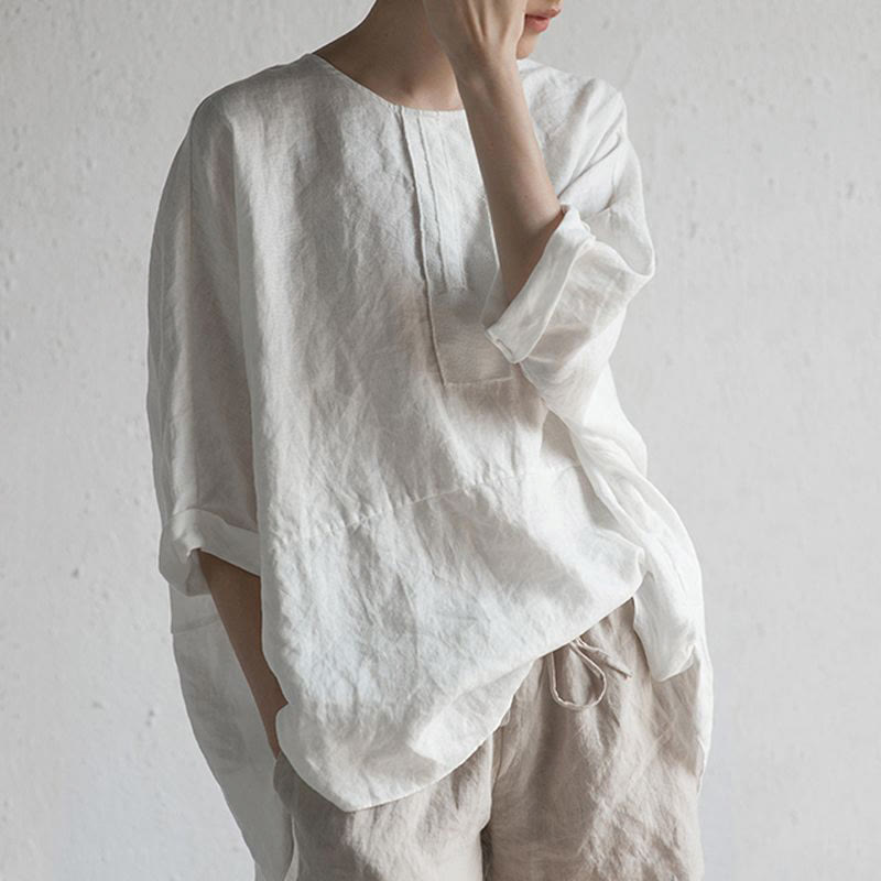 Summer Casual Plain Half Sleeve Crew Neck Side Slit Women's T-Shirt