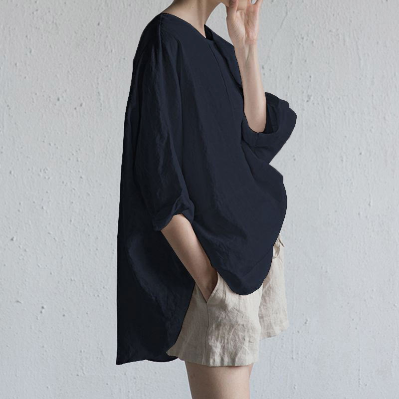 Summer Casual Plain Half Sleeve Crew Neck Side Slit Women's T-Shirt
