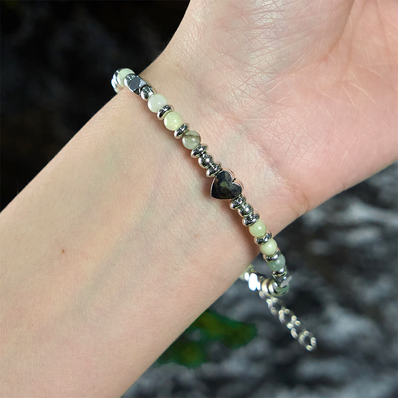Natural Stone Amazonite Amethyst Lazurite Rose Quartz Heart Positive Balance Bracelet