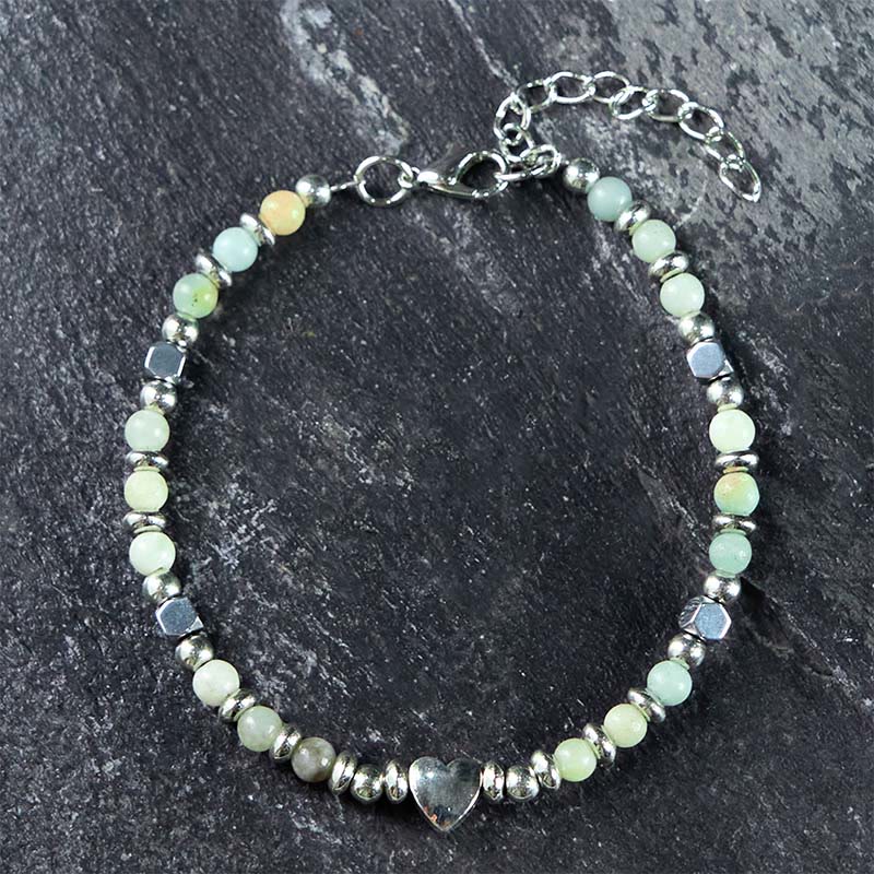 Natural Stone Amazonite Amethyst Lazurite Rose Quartz Heart Positive Balance Bracelet