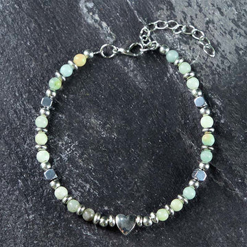 Natural Stone Amazonite Amethyst Lazurite Rose Quartz Heart Positive Balance Bracelet