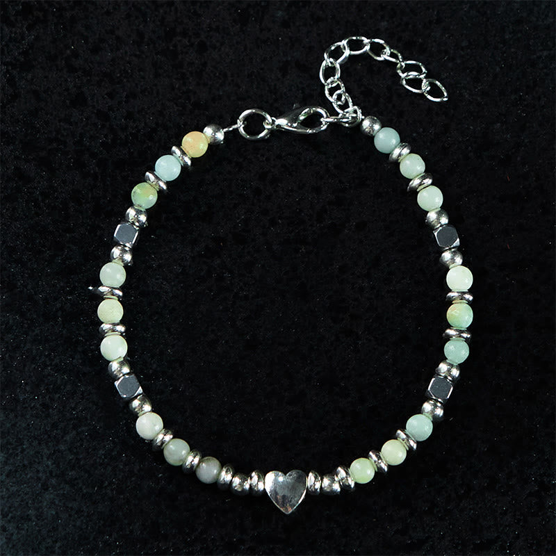 Natural Stone Amazonite Amethyst Lazurite Rose Quartz Heart Positive Balance Bracelet