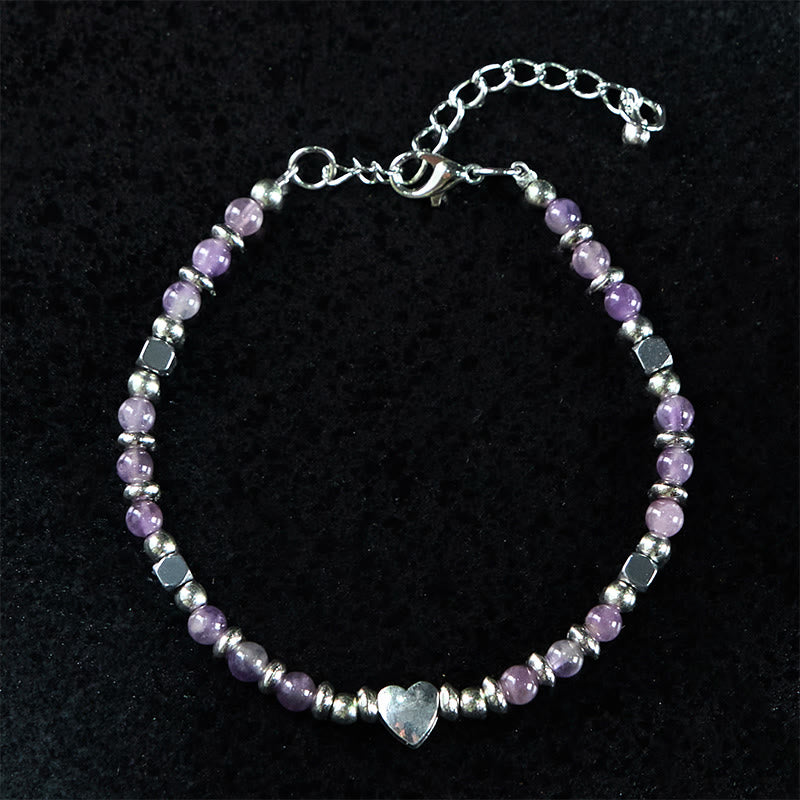 Natural Stone Amazonite Amethyst Lazurite Rose Quartz Heart Positive Balance Bracelet
