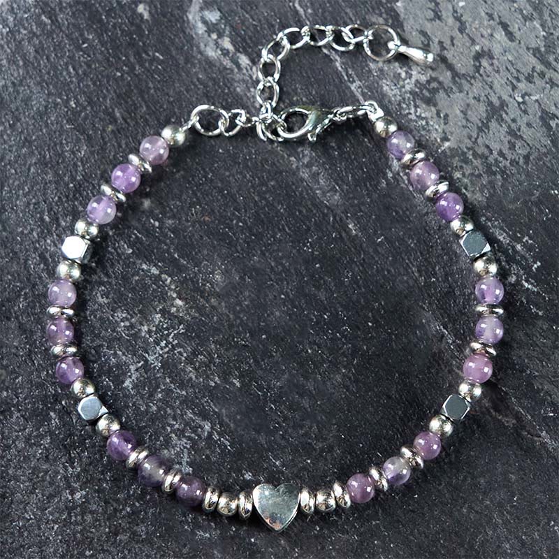Natural Stone Amazonite Amethyst Lazurite Rose Quartz Heart Positive Balance Bracelet