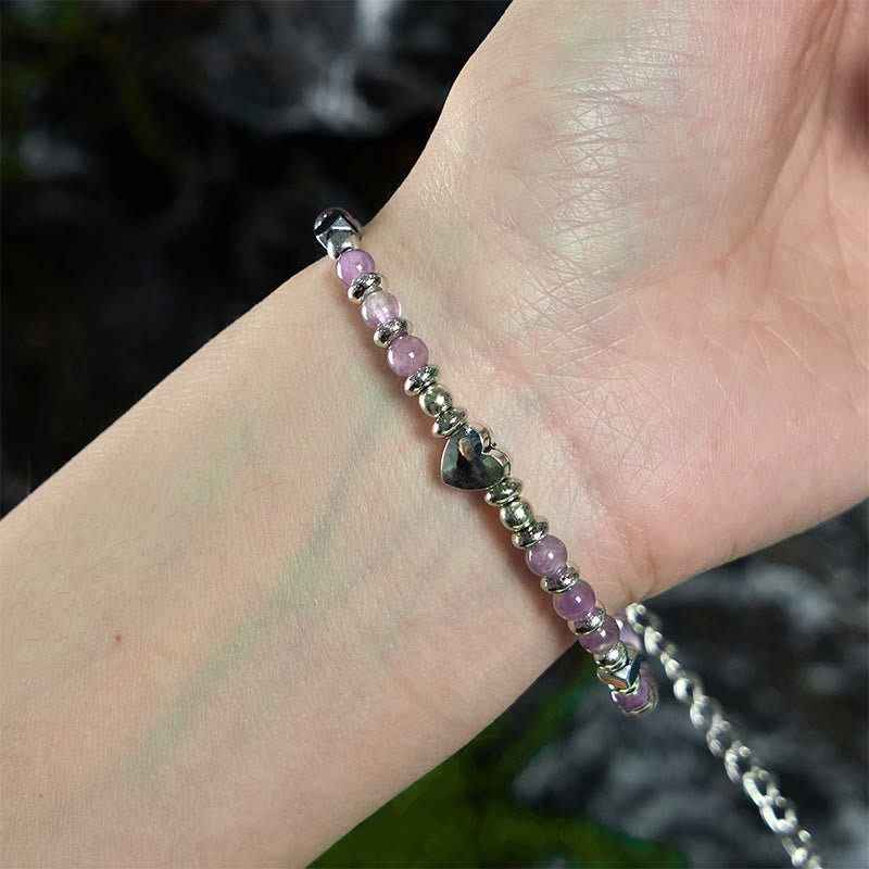 Natural Stone Amazonite Amethyst Lazurite Rose Quartz Heart Positive Balance Bracelet