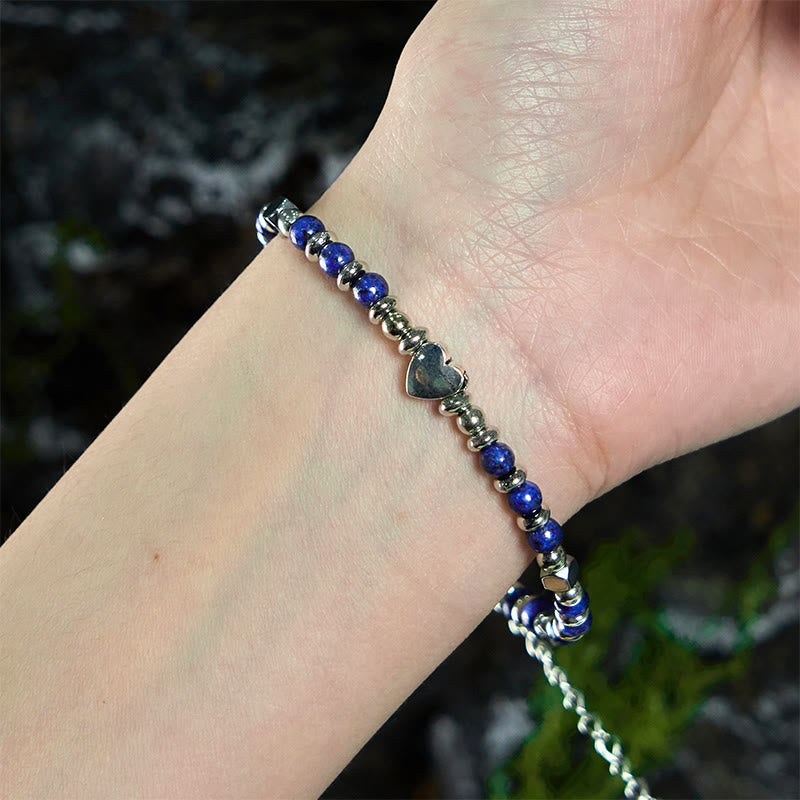Natural Stone Amazonite Amethyst Lazurite Rose Quartz Heart Positive Balance Bracelet