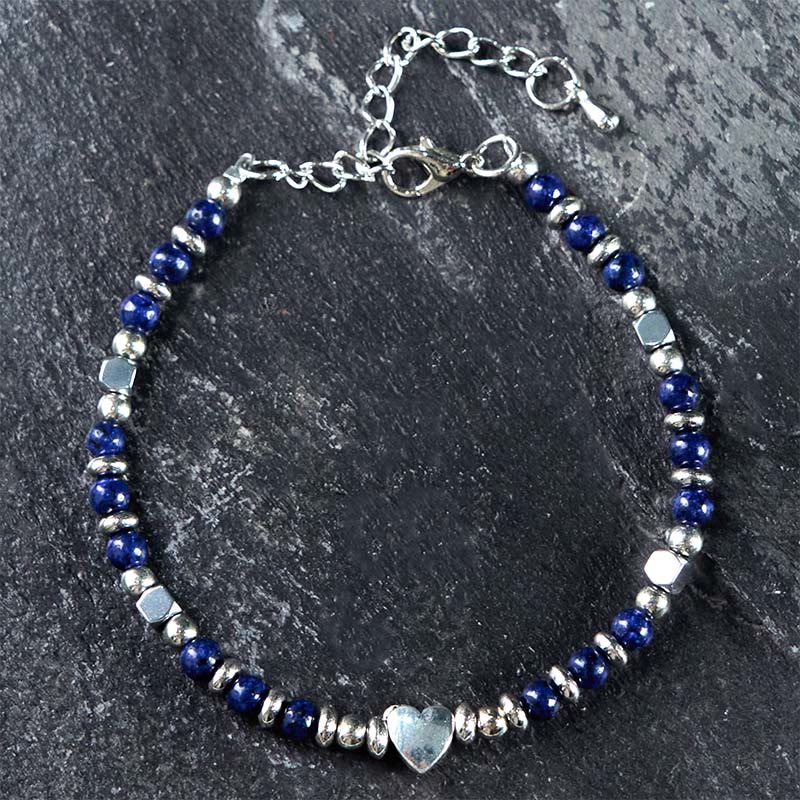 Natural Stone Amazonite Amethyst Lazurite Rose Quartz Heart Positive Balance Bracelet