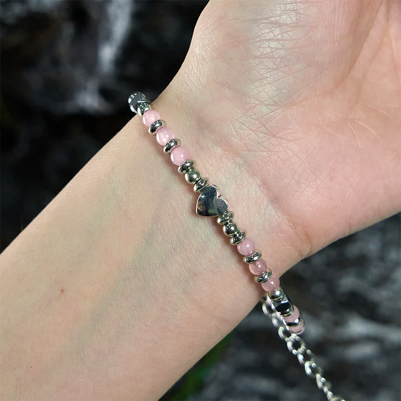 Natural Stone Amazonite Amethyst Lazurite Rose Quartz Heart Positive Balance Bracelet