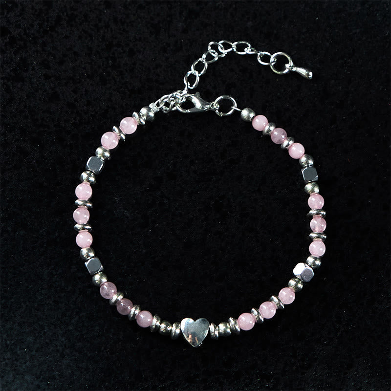 Natural Stone Amazonite Amethyst Lazurite Rose Quartz Heart Positive Balance Bracelet