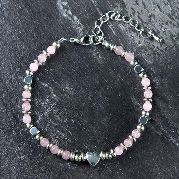 Natural Stone Amazonite Amethyst Lazurite Rose Quartz Heart Positive Balance Bracelet
