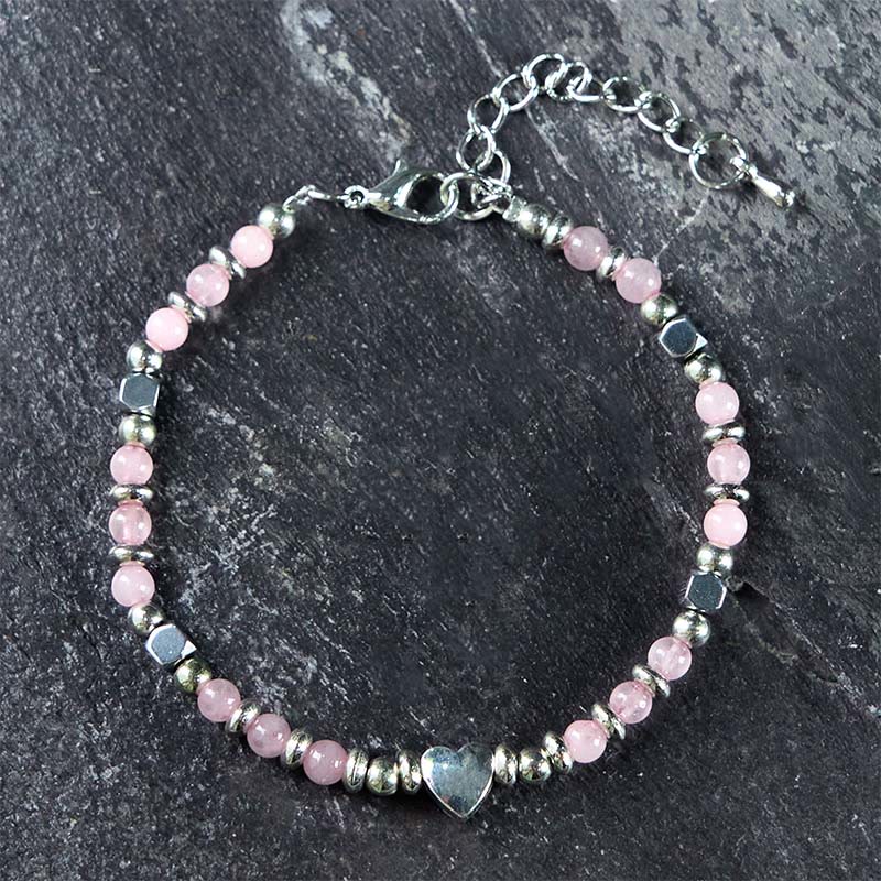 Natural Stone Amazonite Amethyst Lazurite Rose Quartz Heart Positive Balance Bracelet
