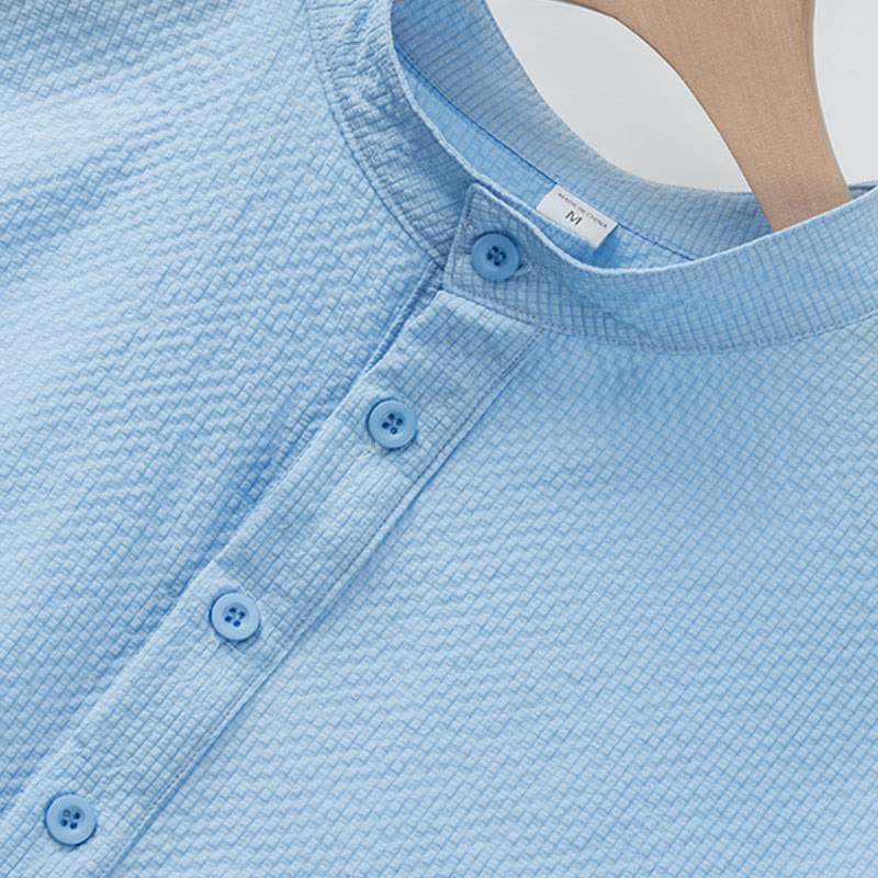 Breathable Stand-Collar Frog-Button Meditation Men's Shirt