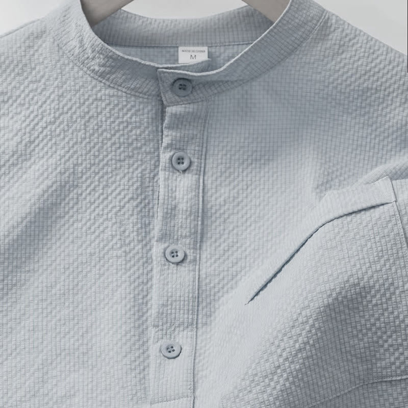Breathable Stand-Collar Frog-Button Meditation Men's Shirt