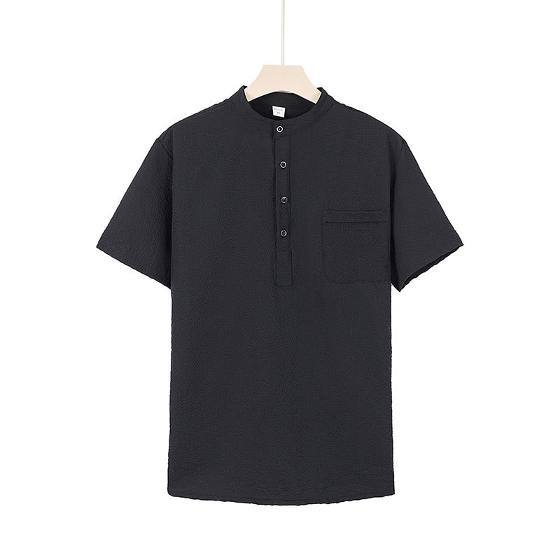 Breathable Stand-Collar Frog-Button Meditation Men's Shirt