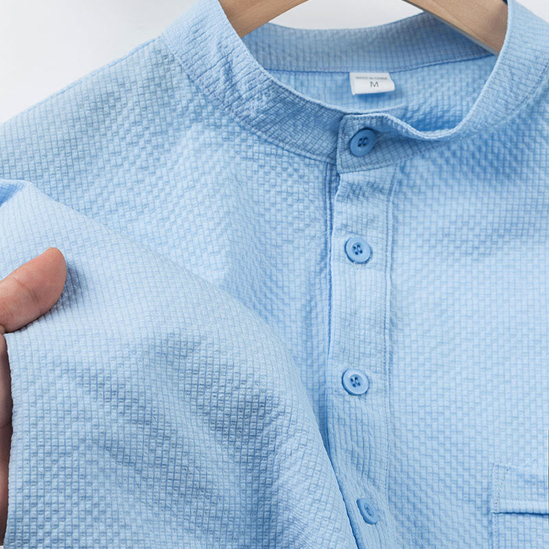 Breathable Stand-Collar Frog-Button Meditation Men's Shirt