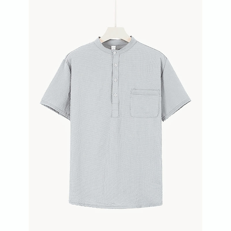 Breathable Stand-Collar Frog-Button Meditation Men's Shirt