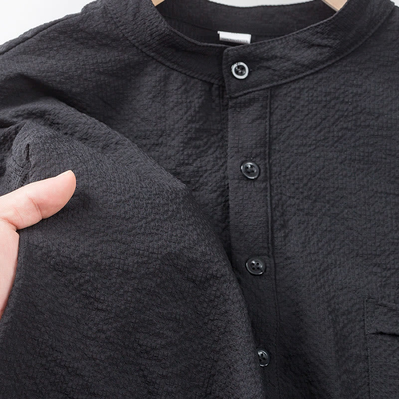 Breathable Stand-Collar Frog-Button Meditation Men's Shirt
