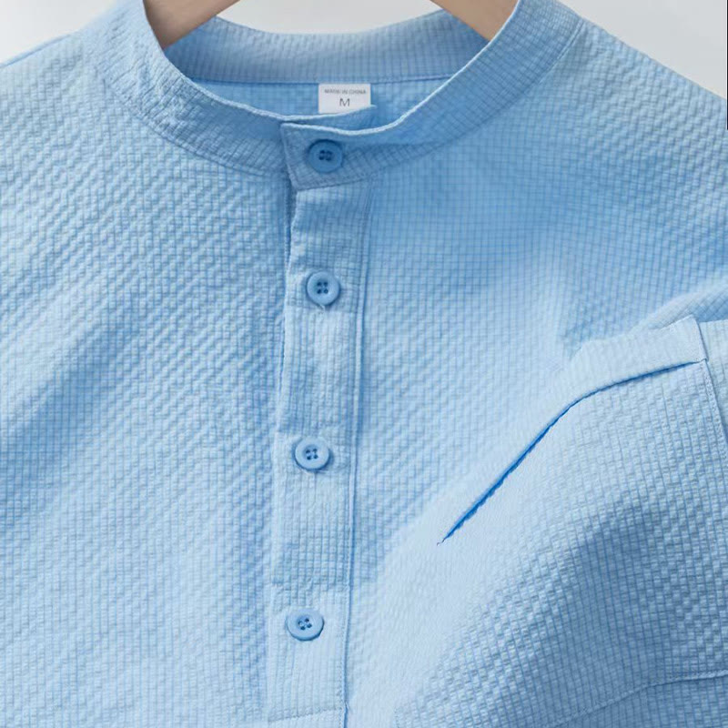 Breathable Stand-Collar Frog-Button Meditation Men's Shirt