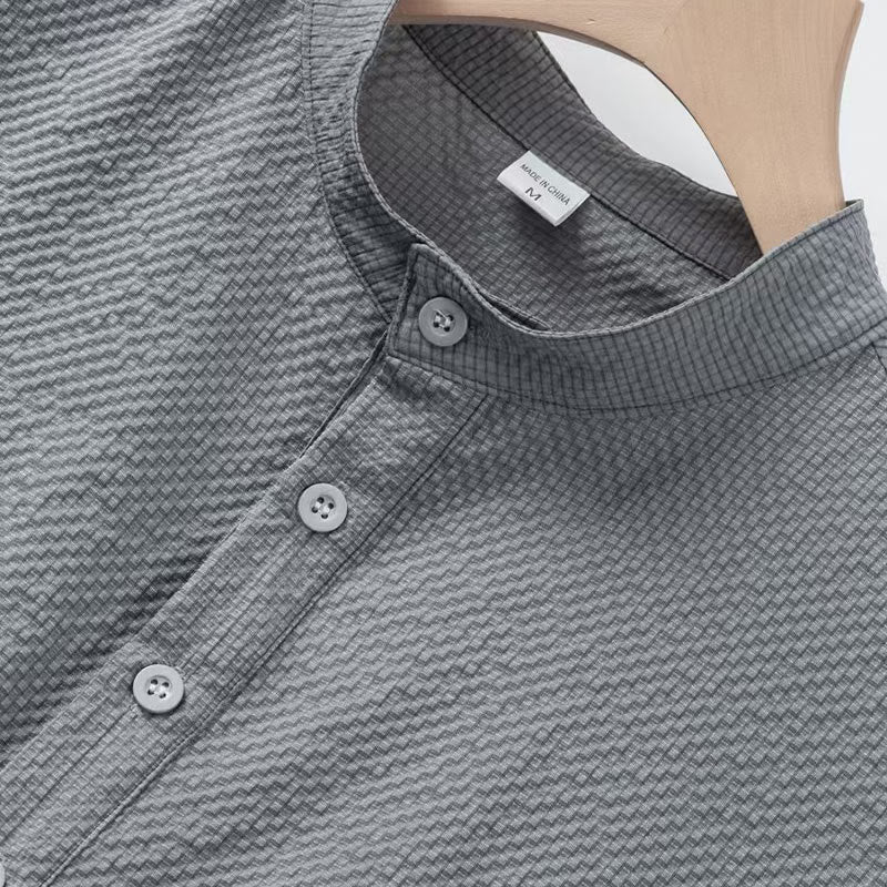 Breathable Stand-Collar Frog-Button Meditation Men's Shirt