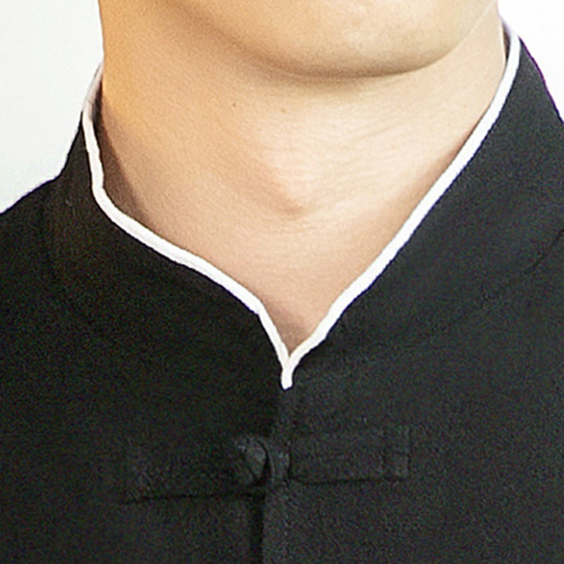 Tang Suit Frog-Button Crane Embroidery Long Sleeve Cotton Men's Shirt