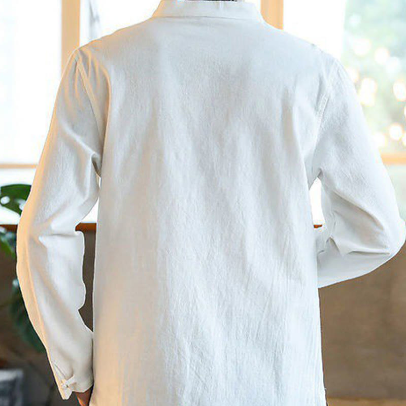 Casual Stand Collar Frog-Button Long Sleeve Tang Suit Linen Men's Shirt