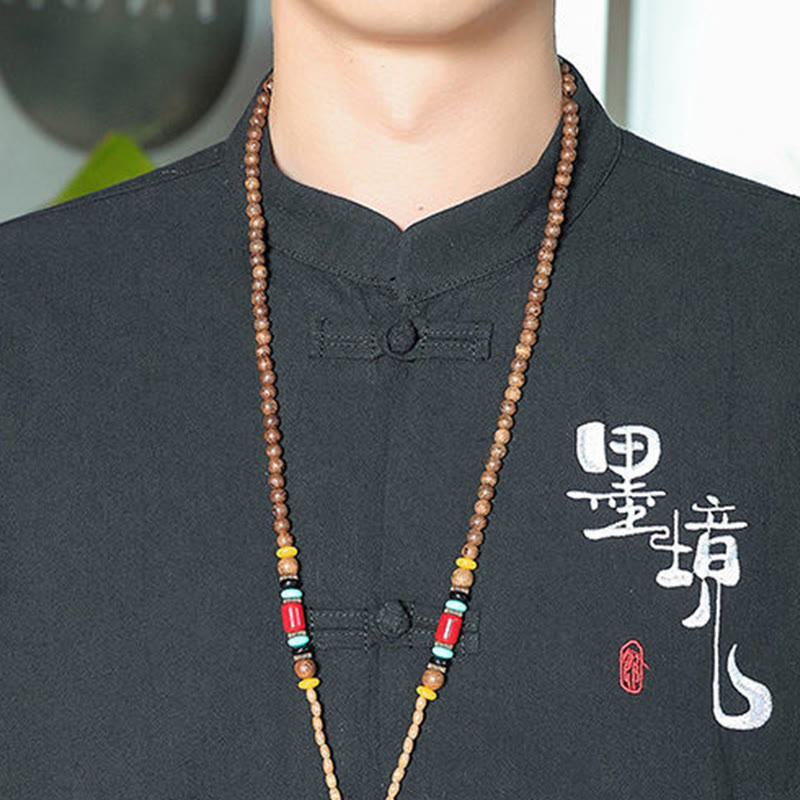 Cotton Linen Stand Collar Frog Button Meditation Shirt