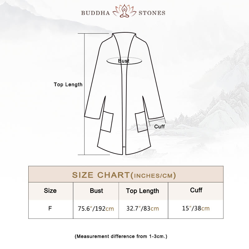 Plain Design Long Sleeve Coat Zen Meditation Open Front Top Cotton Jacket