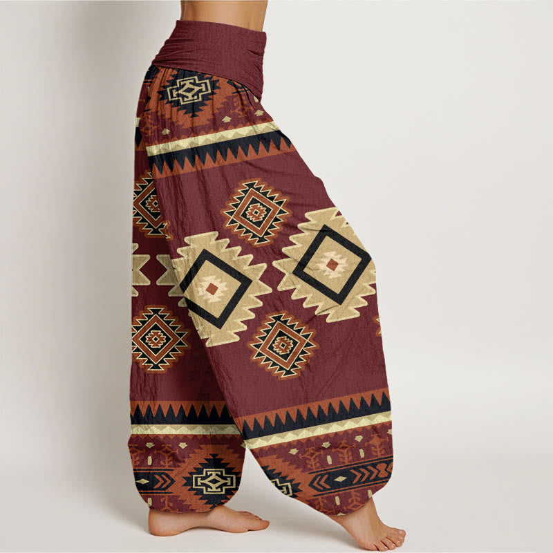Cotton Casual Symmetrical Navajo Textile Style Pattern Women's Elastic Waist Harem Pants