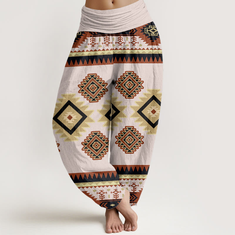 Cotton Casual Symmetrical Navajo Textile Style Pattern Women's Elastic Waist Harem Pants