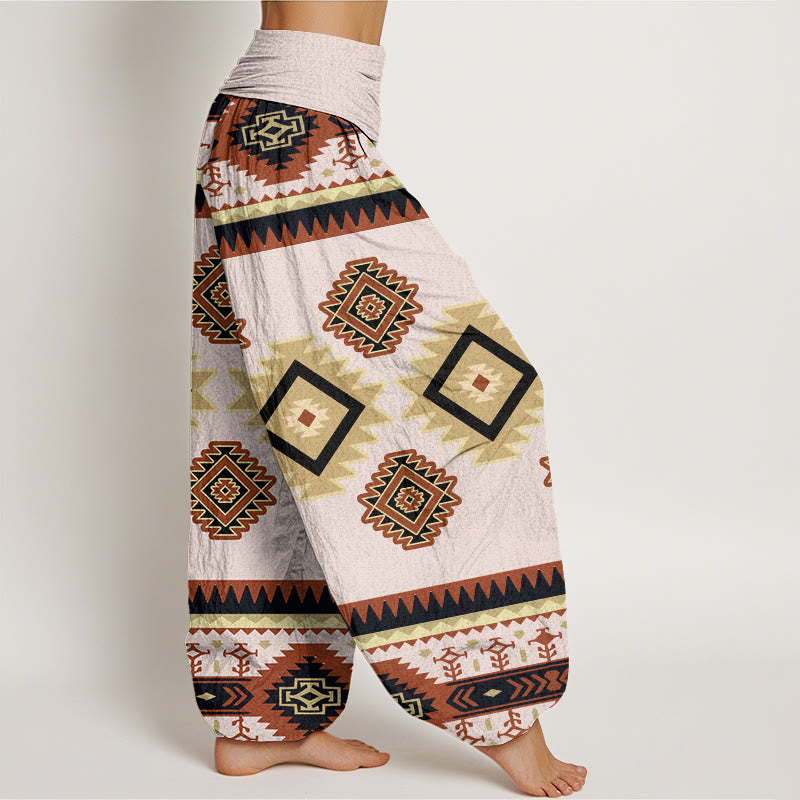 Cotton Casual Symmetrical Navajo Textile Style Pattern Women's Elastic Waist Harem Pants