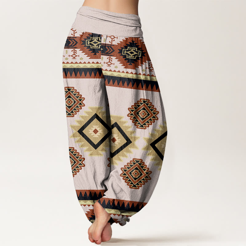 Cotton Casual Symmetrical Navajo Textile Style Pattern Women's Elastic Waist Harem Pants