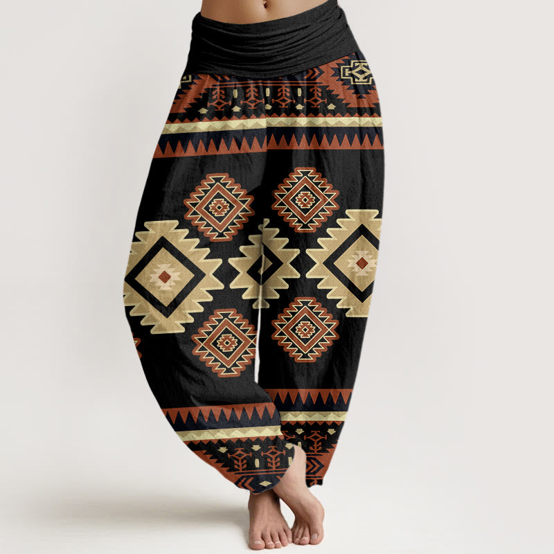 Cotton Casual Symmetrical Navajo Textile Style Pattern Women's Elastic Waist Harem Pants