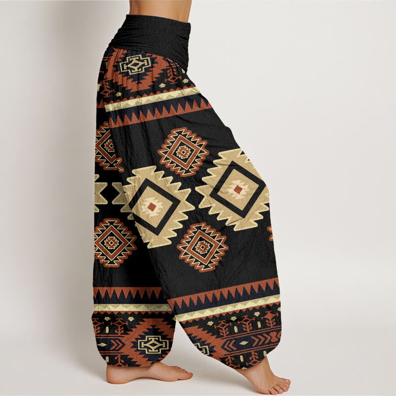 Cotton Casual Symmetrical Navajo Textile Style Pattern Women's Elastic Waist Harem Pants